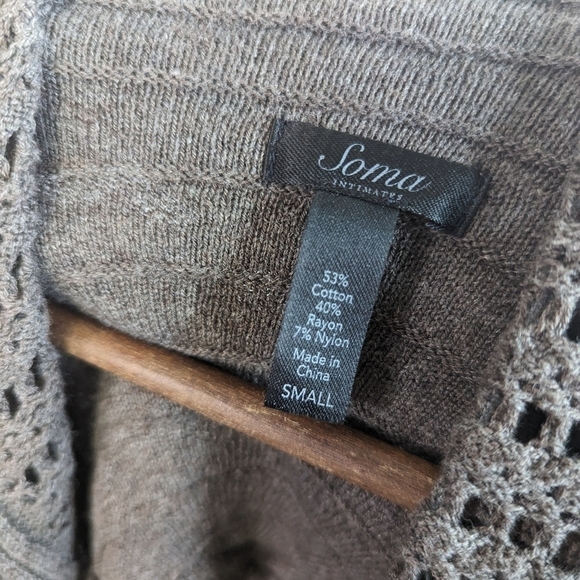 Soma Cardigan Size Small Brown Sweater Boho Open Front Waterfall Women Cotton - Picture 3 of 11